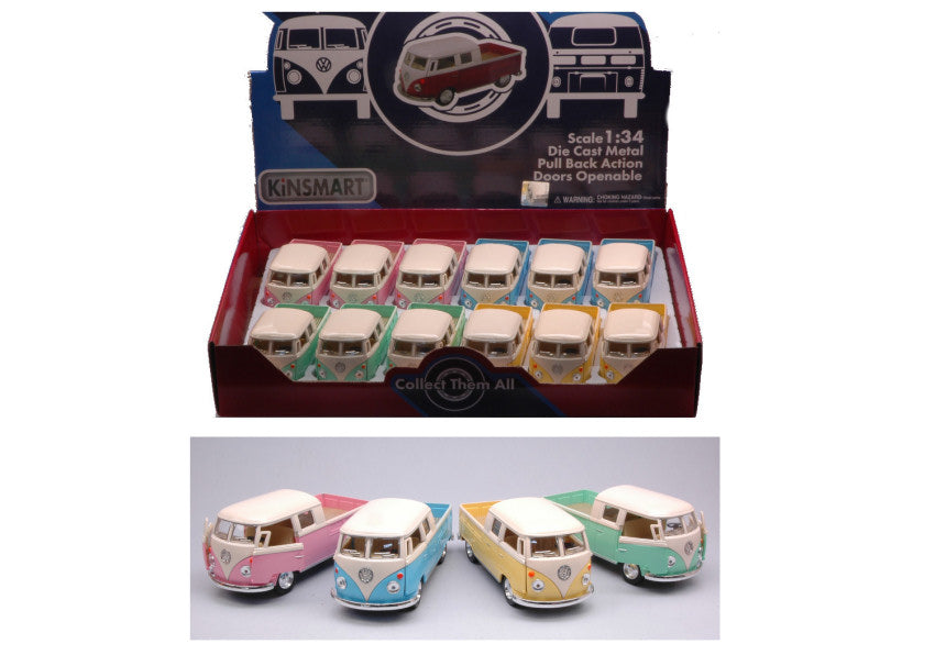 VW BUS DOUBLE CAB PICK UP PASTEL COLOURS cm 12 - Kinsmart - KT5387DY