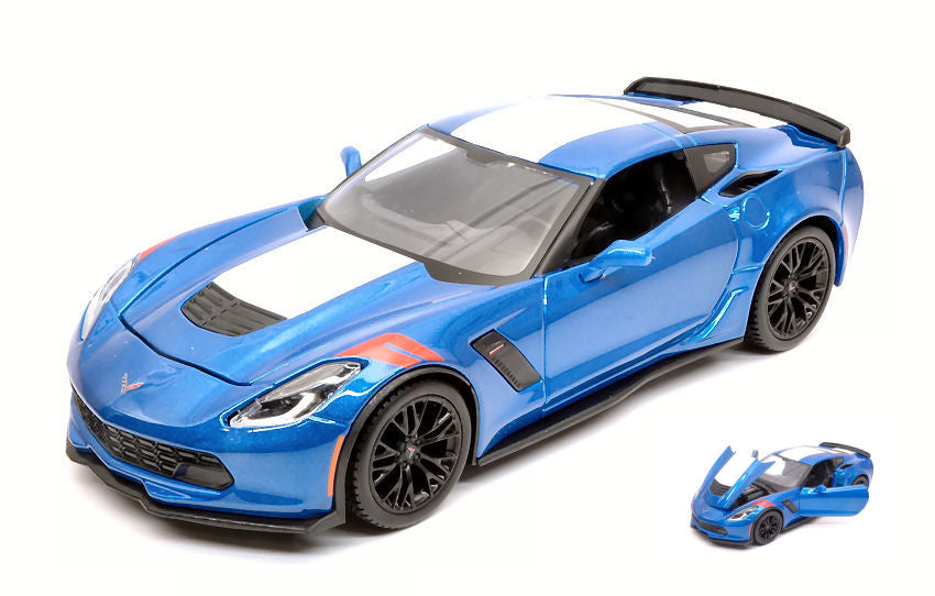CHEVROLET CORVETTE GRAN SPORT 2017 BLUE W/WHITE STRIPES 1:24 - Maisto - MI31516BL