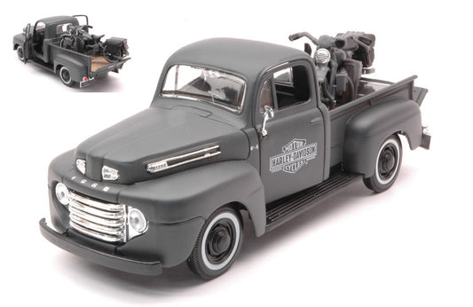 FORD F1 PICK UP 1948 W/HARLEY DAVIDSON WLA FLATHEAD MATT GREY 1:24 - Maisto - MI32185D
