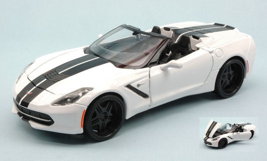 CHEVROLET CORVETTE STINGRAY 2014 WHITE W/BLACK STRIPES 1:24 - Maisto - MI32501