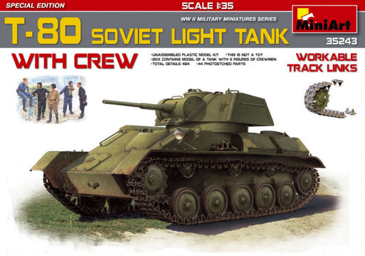 T-80 SOVIET LIGHT TANK W/CREW KIT 1:35 - Miniart - MIN35243