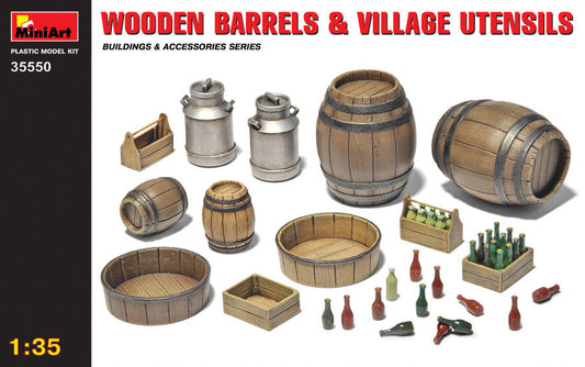 WOODEN BARRELS & VILLAGE UTENSILS KIT 1:35 - Miniart - MIN35550