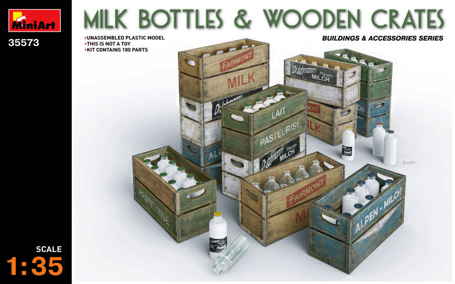 MILK BOTTLE & WOODEN CRATES KIT 1:35 - Miniart - MIN35573