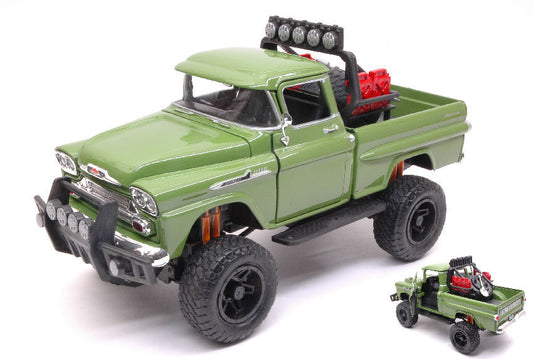 CHEVROLET APACHE FLEETSIDE PICK UP OFF ROAD 1958 GREEN 1:24 - MotorMax - MTM79135