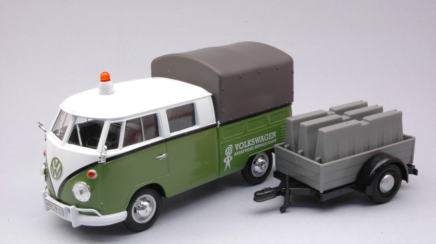 VW T2 PICK UP ROAD MAINTENANCE TRAILER GREEN/WHITE 1:24 - MotorMax - MTM79676