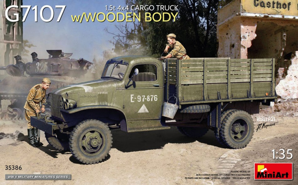 1,5 t 4x4 G7107 CARGO TRUCK W/WOODEN BODY KIT 1:35 - Miniart - MIN35386