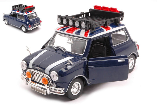 MINI COOPER CLASSIC WITH ROOF RACK BULE/WHITE/RED 1:18 - MotorMax - MTM79741