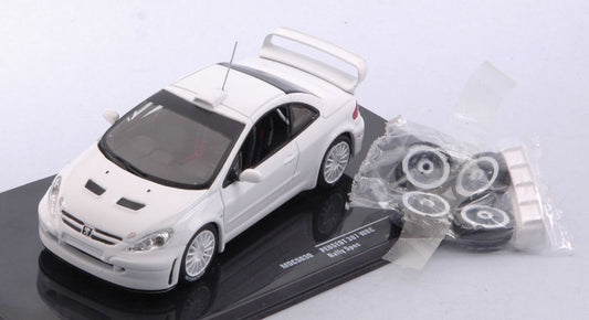 PEUGEOT 307 WRC WHITE 2 SET OF WHEELS AND TYRES AND EXTRA SPOILER 1:43 - Ixo Model - MDCS030