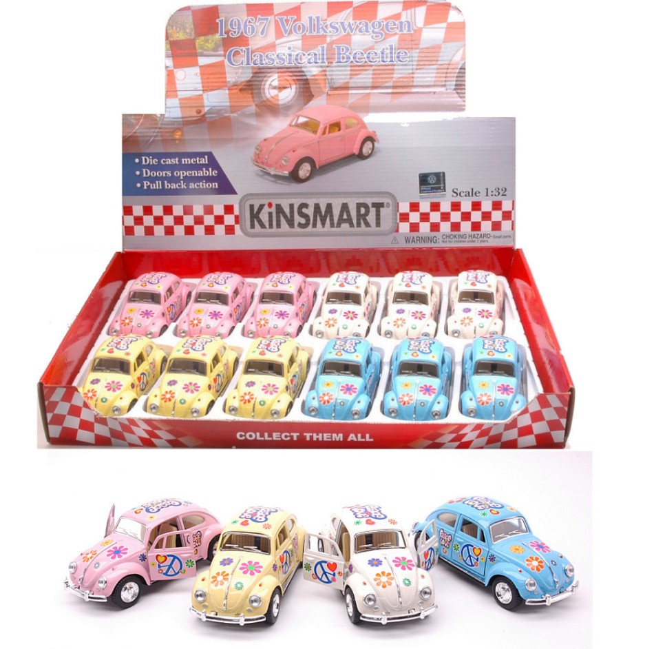 VW CLASSIC BEETLE 1967 FLOWER POWER cm 12 1:32 - Kinsmart - KT5375DF