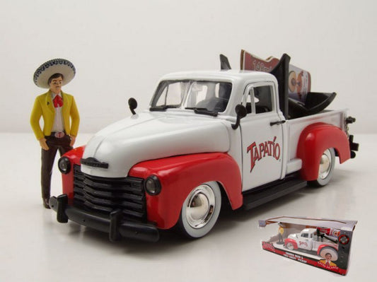 CHEVROLET PICK UP 1953 WITH TAPATIO CHARRO MAN FIGURE WHITE/RED 1:24 - Jada Toys - JADA31968