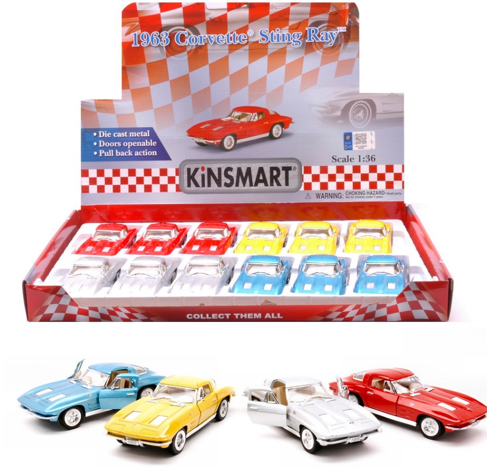 CORVETTE STINGRAY 1963 COL.ASS.cm 12,5 1:36 - Kinsmart - KT17907