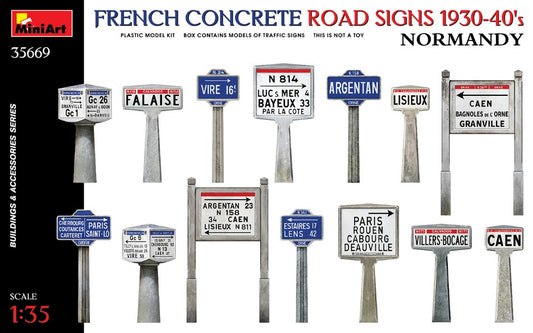 FRENCH CONCRETE ROAD SIGNS 1930-40s NORMANDY KIT 1:35 - Miniart - MIN35669