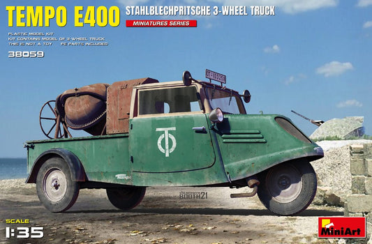 TEMPO E400 STAHLBECHPRITSCHE 3 WHEEL TRUCK KIT 1:35 - Miniart - MIN38059
