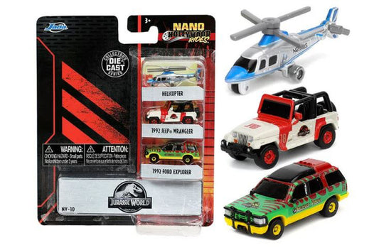 JURASSIC PARK 3-PACK NANO CARS mm 30 BLISTER - Jada Toys - JADA51012