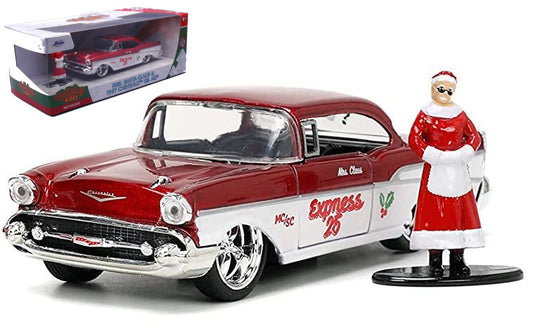 CHEVROLET BEL AIR 1957 MRS.SANTA CLAUS WHITE/RED 1:32 - Jada Toys - JADA53008