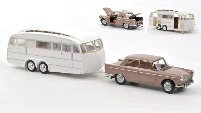 PEUGEOT 404 1965 BROWN METALLIC WITH CARAVAN HENON 1:18 - Norev - NV184837