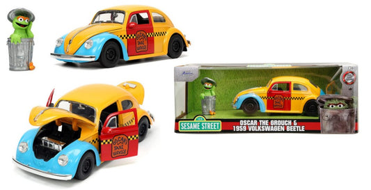 VOLKSWAGEN BEETLE WITH "OSCAR THE GROUCH" 1959 YELLOW/RED 1:24 - Jada Toys - JADA253255059