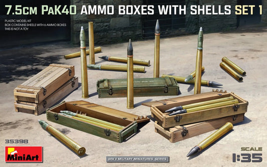 7,5 cm PAK40 AMMO BOXES W/SHELLS SET 1 KIT 1:35 - Miniart - MIN35398