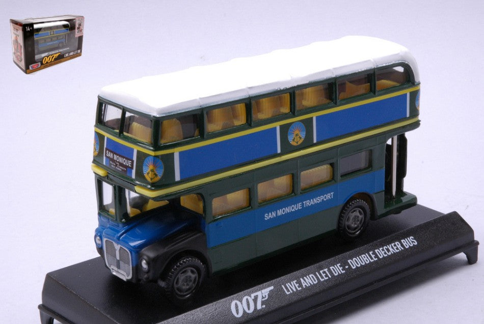 AUTOBUS DOUBLE DECKER "JAMES BOND-LIVE AND LET DIE" BLUE/GREEN cm12 1:64 - MotorMax - MTM79846