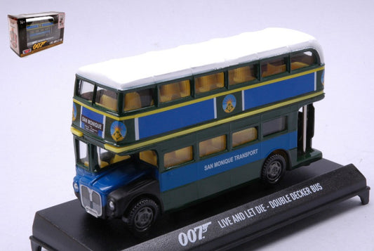 AUTOBUS DOUBLE DECKER "JAMES BOND-LIVE AND LET DIE" BLUE/GREEN cm12 1:64 - MotorMax - MTM79846