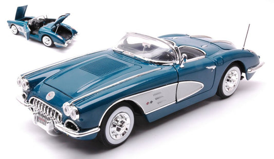 CHEVROLET CORVETTE 1958 BLUE PETROLE/SILVER 1:18 - MotorMax - MTM73109B