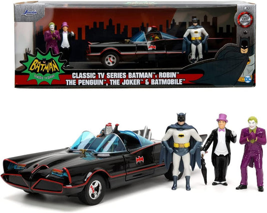 BATMOBILE 1966 WITH FIGURE BATMAN, ROBIN, THE PENGUIN, THE JOKER 1:24 - Jada Toys - JADA253215011