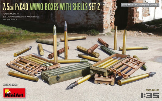 7,5 cm PAK40 Ammo Boxes W/SHELLS SET 2 KIT 1:35 - Miniart - MIN35402