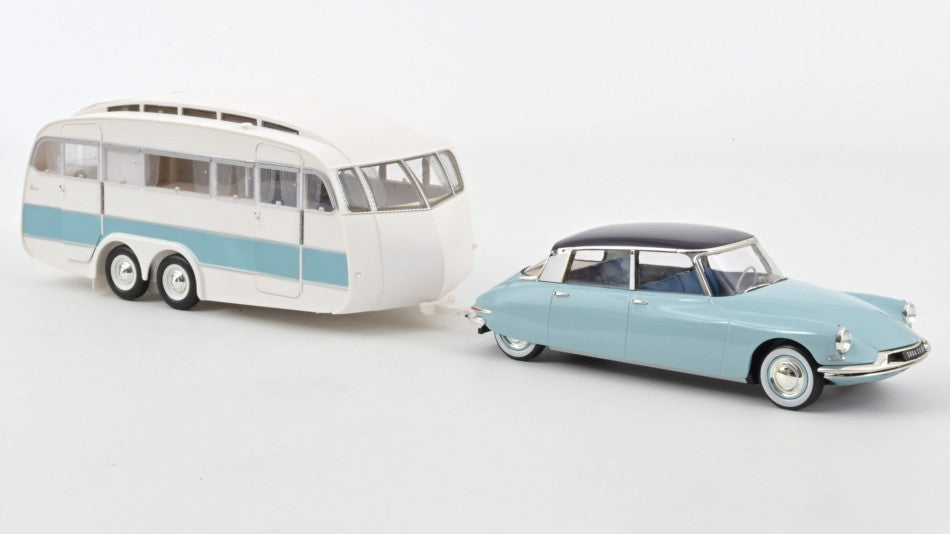 CITROEN DS 19 1959 BLEU NUAGE & CARAVAN HANON 1:18 - Norev - NV181760