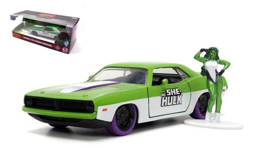 PLYMOUTH BARRACUDA "THE SAVAGE SHE HULK" W/FIGURE GREEN/WHITE 1:32 - Jada Toys - JADA253223020