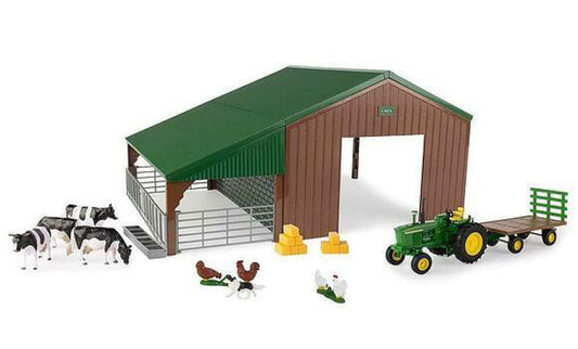FARM BUILDING SET WITH JOHN DEERE TRACTOR 1:32 - Britains - LC47024