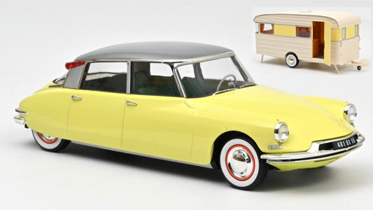 CITROEN DS 19 1960 YELLOW & CARAVAN DIGUE PANORAMIC 1:18 - Norev - NV181762