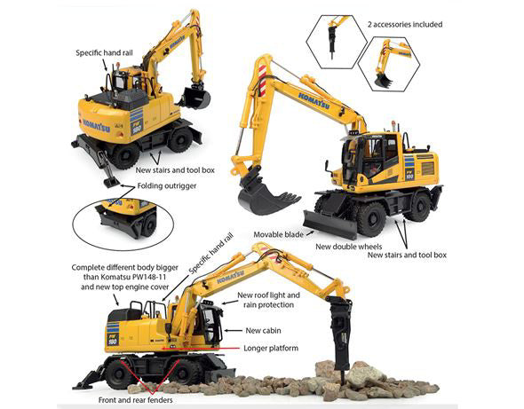 ESCAVATORE KOMATSU PW180-11 C/ACCESSORI 1:50 - Universal Hobbies - UH8163