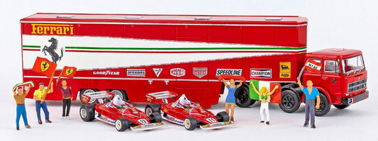 FIAT 691 T RENNTRANSPORT FERRARI W/2 FERRARI 312 T2 F1 + 6 FIGURES 1:87 - Brekina - BRE58575