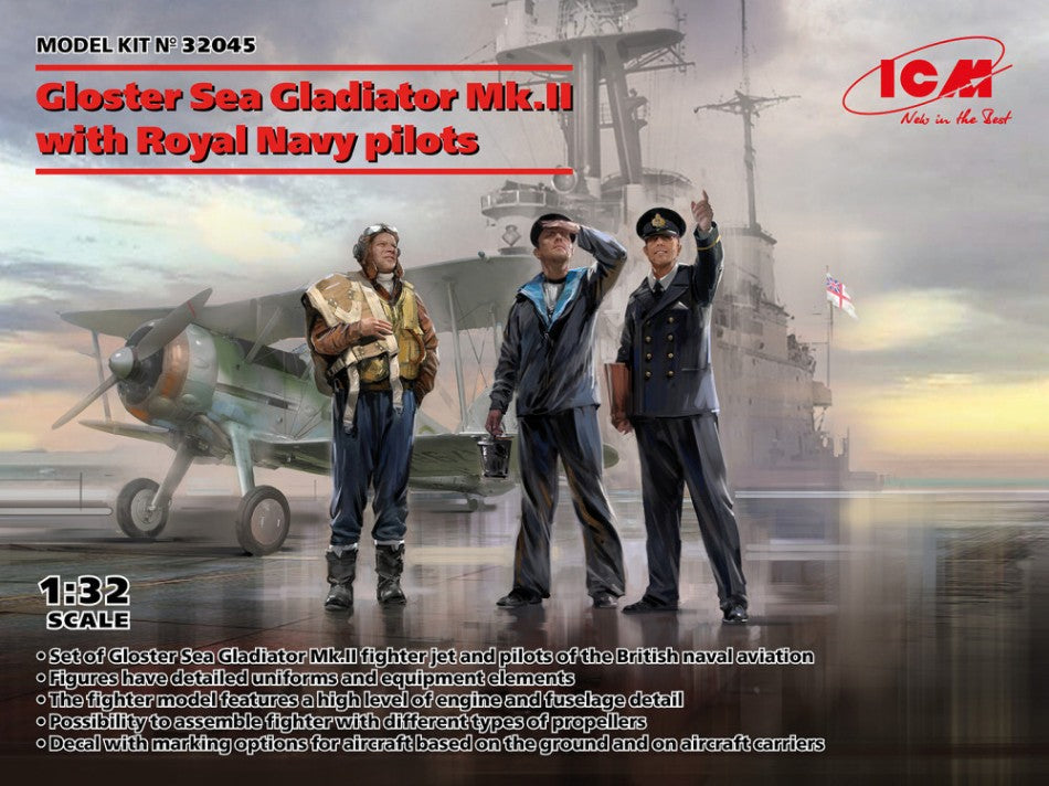 GLOSTER SEA GLADIATOR Mk.II WITH ROYAL NAVY PILOTS KIT 1:32 - ICM - ICM32045