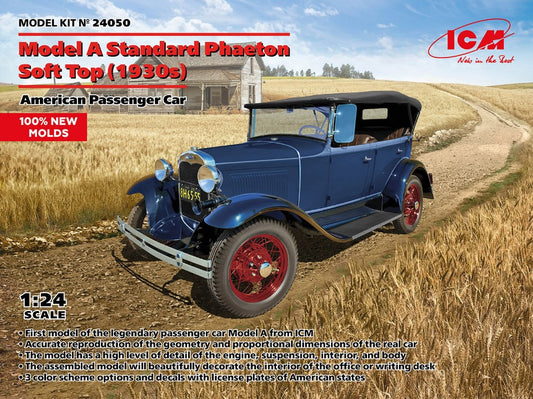 MODEL A STANDARD PHAETON SOFT TOP 1930s AMERICAN PASSENGER CAR KIT 1:24 - ICM - ICM24050
