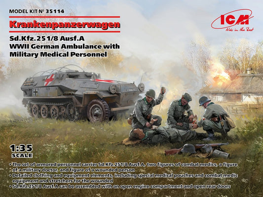 KRANKENPANZERWAGEN Sd.Kfz.251/8 Ausf.A WWII GERMAN AMBULANCE KIT 1:35 - ICM - ICM35114
