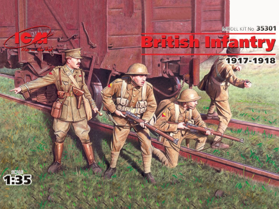 BRITISH INFANTRY 1917-1918 1 OFFICER + 3 SOLDIERS KIT 1:35 - ICM - ICM35301