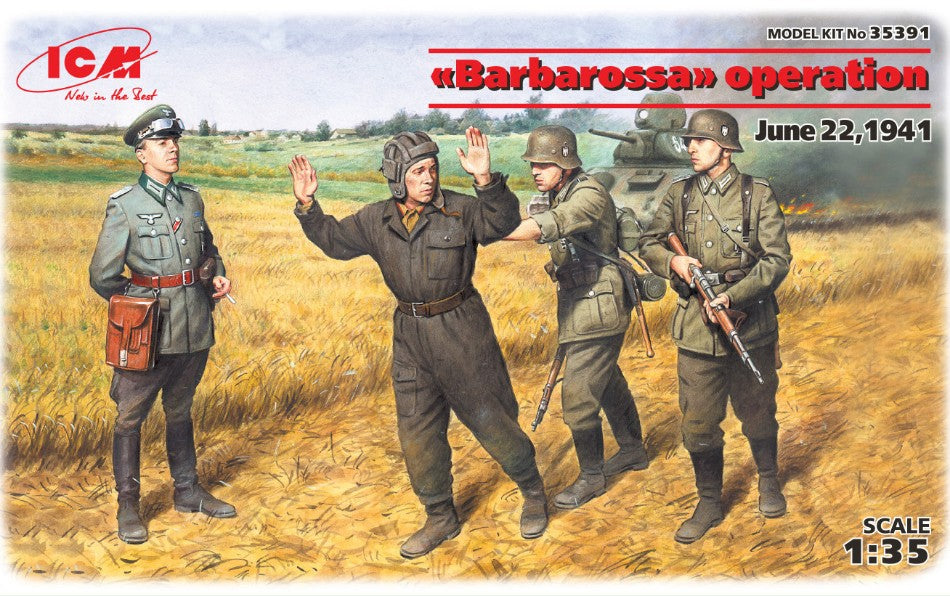 BARBAROSSA OPERATION JUNE 1941 1 GERMAN OFFICER + 3 SOLDIERS KIT 1:35 - ICM - ICM35391