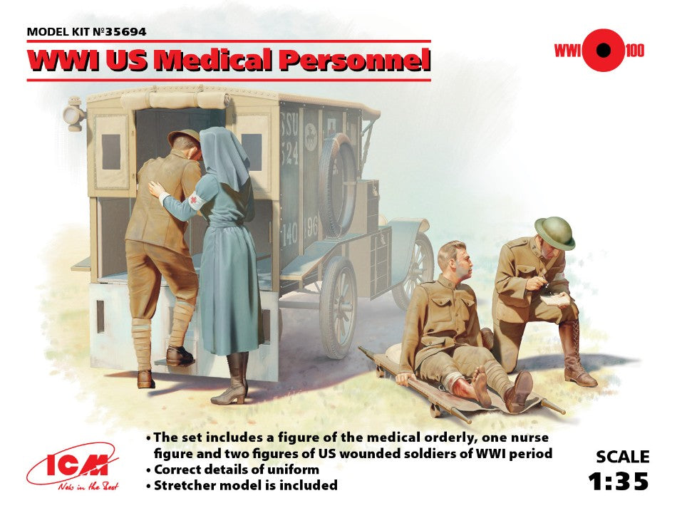 WWII US MEDICAL PERSONNEL 4 FIGURES KIT 1:35 - ICM - ICM35694