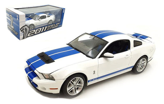 SHELBY GT500 2011 PERFORMANCE WHITE WITH GRABBER BLUE STRIPES 1:18 - Greenlight - GREEN13674