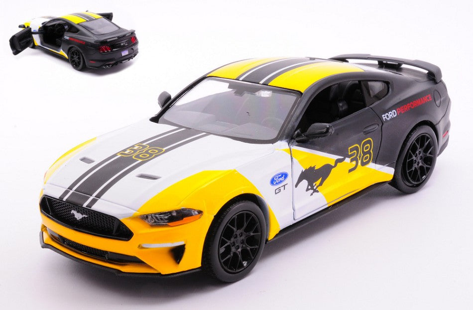 FORD MUSTANG GT 2018 YELLOW/WHITE/BLACK 1:24 - MotorMax - MTM73911