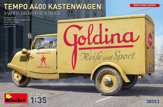 TEMPO A400 KASTENWAGEN 3-WHEEL DELIVERY BOX TRUCK KIT 1:35 - Miniart - MIN38053