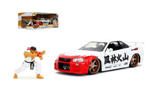 RYU NISSAN SKYLINE GTR R34 "STREET FIGHTER" WHITE/RED/BLACK 1:24 - Jada Toys - JADA253255071
