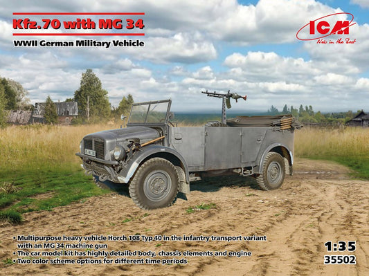 KFZ.70 WITH MG 34 WWII GERMAN MILITARY VEHICLE KIT 1:35 - ICM - ICM35502