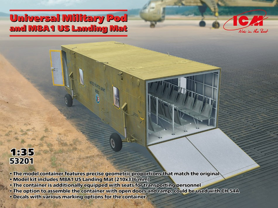 UNIVERSAL MILITARY POD AND M8A1 US LANDING MAT KIT 1:35 - ICM - ICM53201