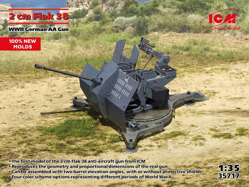 FLAK 38 WWII GERMAN AA GUN KIT 1:35 - ICM - ICM35717