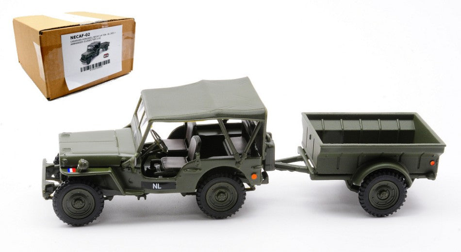 NECAF 1/4 TON MILITARY VEHICLE NL 1955 CLOSED TOP + REMORQUE 1:43 - Cararama - CANECAF-02
