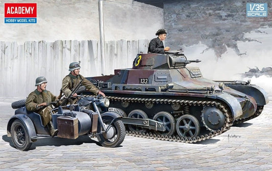 GERMAN PANZER I AUSF.B & MOTORCYCLE KIT 1:72 - Academy - ACD13556