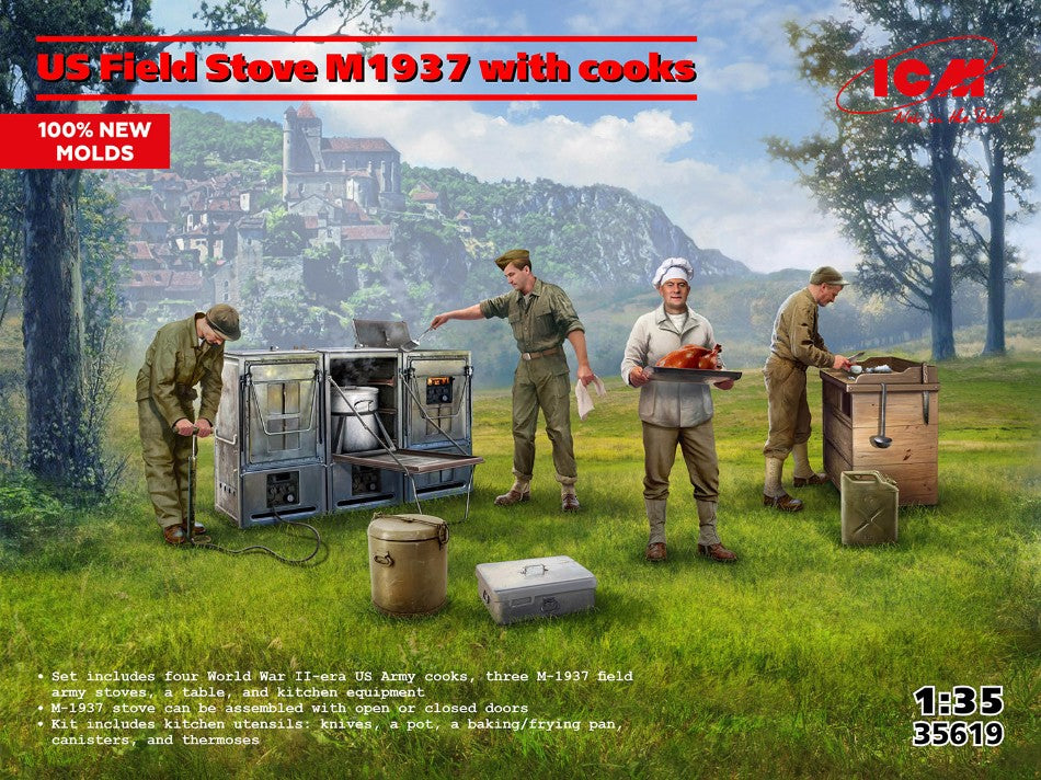 US FIELD STOVE M1937 WITH COOKS NEW MOLDS KIT 1:35 - ICM - ICM35619