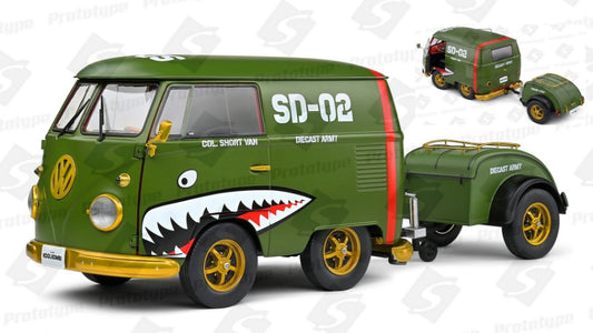 VOLKSWAGEN T1 VAN KOOL COMBI WITH TRAILER 1950 GREEN 1:18 - Solido - SL1810901